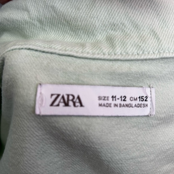 🌍Zara Mint Green Denim Snap Front Short One Piece Romper Size 11/12 Pockets - Picture 4 of 4
